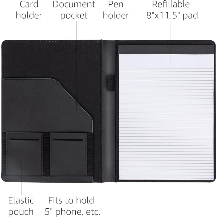 Amazon Basics Professional Padfolio with Interior Organizer and Refillable Notepad, Grey - Image 3
