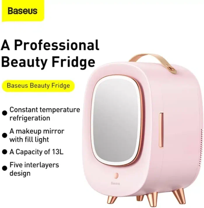Baseus Mini Cosmetic Fridge Portable Professional Beauty Make-Up Refrigerator with Mirror 13L CRBXNS-04 Pink - Image 5