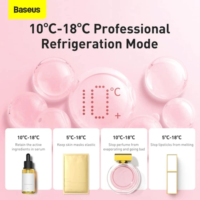 Baseus Mini Cosmetic Fridge Portable Professional Beauty Make-Up Refrigerator with Mirror 13L CRBXNS-04 Pink - Image 6