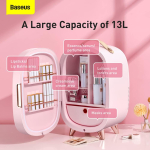 Baseus Mini Cosmetic Fridge Portable Professional Beauty Make-Up Refrigerator with Mirror 13L CRBXNS-04 Pink - Image 3