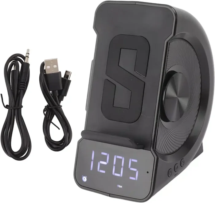 PerGar 3 in 1 Alarm Clock Radio, Digital Alarm Clock with Bluetooth Speaker, ABS Alarm Clock with Wireless Charging for Bedside,FM Radio Bluetooth Speaker with Mobile Phone Holder for Bedroom,(Black) - Image 2