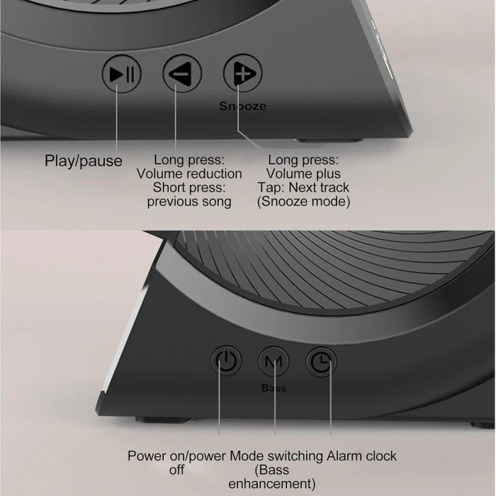 PerGar 3 in 1 Alarm Clock Radio, Digital Alarm Clock with Bluetooth Speaker, ABS Alarm Clock with Wireless Charging for Bedside,FM Radio Bluetooth Speaker with Mobile Phone Holder for Bedroom,(Black) - Image 4