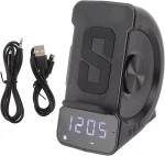 PerGar 3 in 1 Alarm Clock Radio, Digital Alarm Clock with Bluetooth Speaker, ABS Alarm Clock with Wireless Charging for Bedside,FM Radio Bluetooth Speaker with Mobile Phone Holder for Bedroom,(Black)