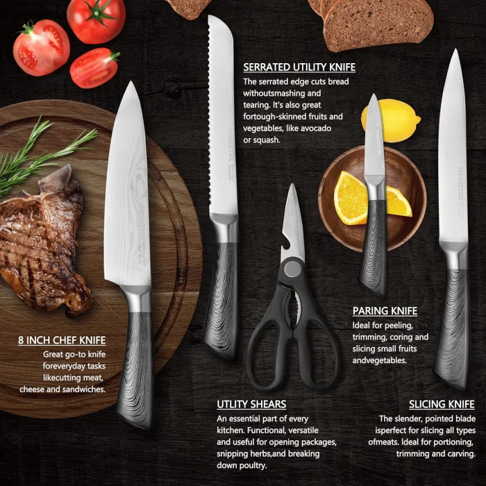 Knife Set with Block for Kitchen, Mareston 24 pcs High-Carbon German Stainless Steel Kitchen Knives Set with Block, Professional Chef Knife Set with 8 Steak... - Image 2