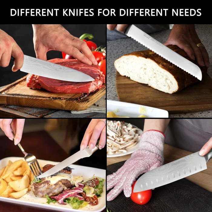 Knife Set with Block for Kitchen, Mareston 24 pcs High-Carbon German Stainless Steel Kitchen Knives Set with Block, Professional Chef Knife Set with 8 Steak... - Image 4