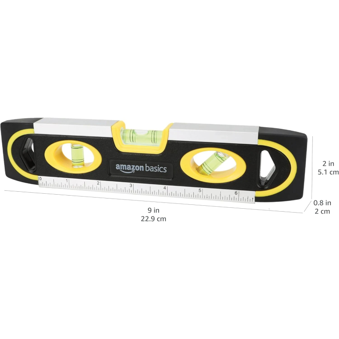 Amazon Basics 9-Inch Easy to Use Magnetic Torpedo Level and Ruler, with 180/90/45 Degree Bubbles, Black - Image 5