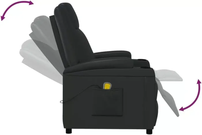 vidaXL Massage Chair, Adjustable Electric Recliner Chair with Reclining Function, Vibration Function, TV Chair, Recliner Chair, Black Faux Leather - Image 3