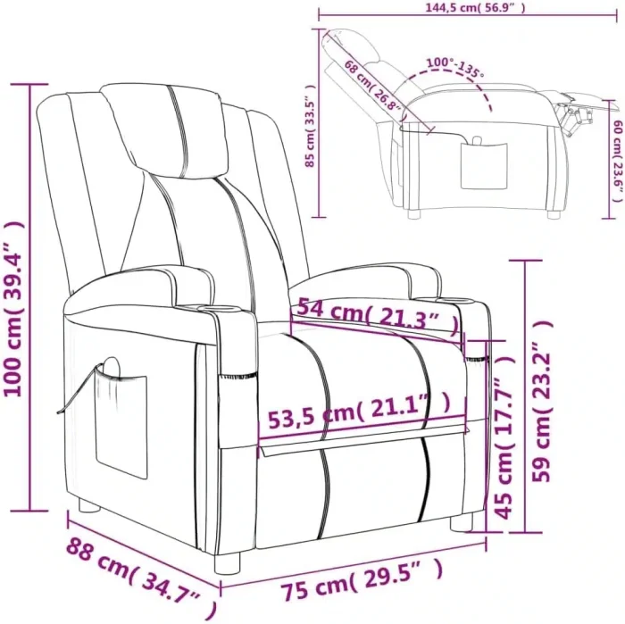 vidaXL Massage Chair, Adjustable Electric Recliner Chair with Reclining Function, Vibration Function, TV Chair, Recliner Chair, Black Faux Leather - Image 4