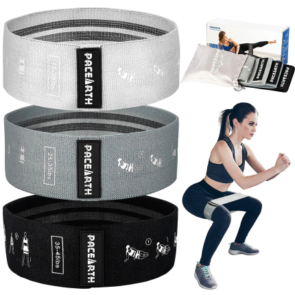 PACEARTH Resistance Bands, Elastic Exercise Bands for Leg, Hip and Glute, Fabric Fitness Bands with Vivid Guide for Pilates, Yoga and Body Building Ideal for Home, Gym, Training and Sport
