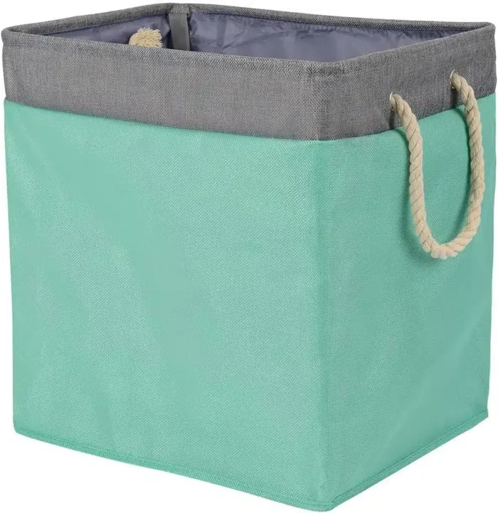 Amazon Basics Foldable Fabric Rectangle Laundry Hamper With Detachable Brackets, Jade Green, 40.6 cm x 33 cm x 43.6 cm - Image 2