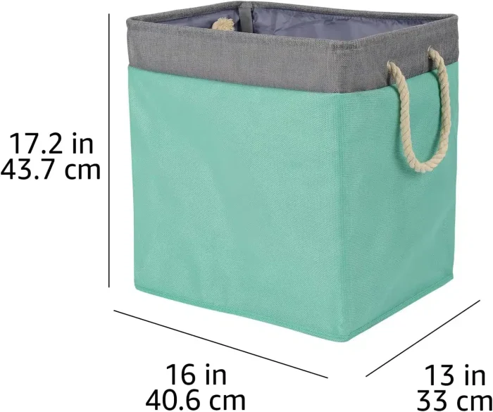 Amazon Basics Foldable Fabric Rectangle Laundry Hamper With Detachable Brackets, Jade Green, 40.6 cm x 33 cm x 43.6 cm - Image 6