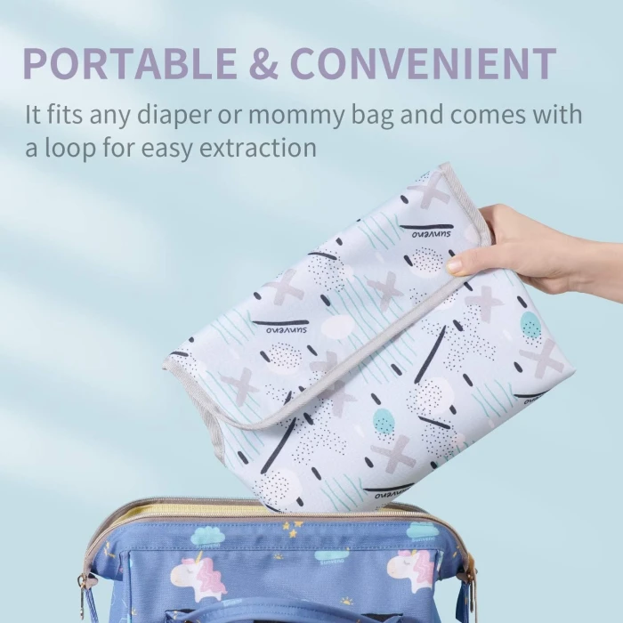 SUNVENO Baby Portable Changing Pad Waterproof Travel Changing Station Perfect for Baby Shower Gifts, Blue - Image 8