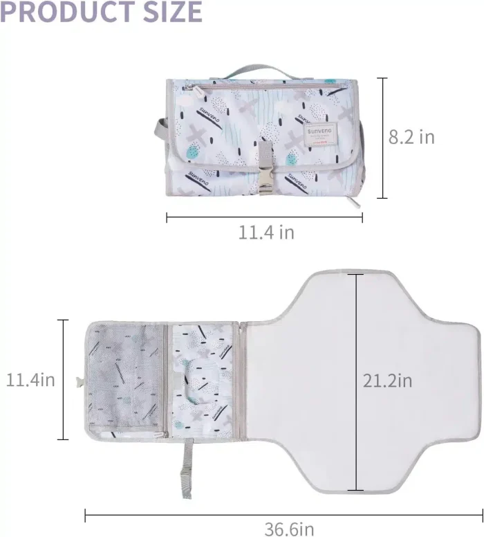 SUNVENO Baby Portable Changing Pad Waterproof Travel Changing Station Perfect for Baby Shower Gifts, Blue - Image 9