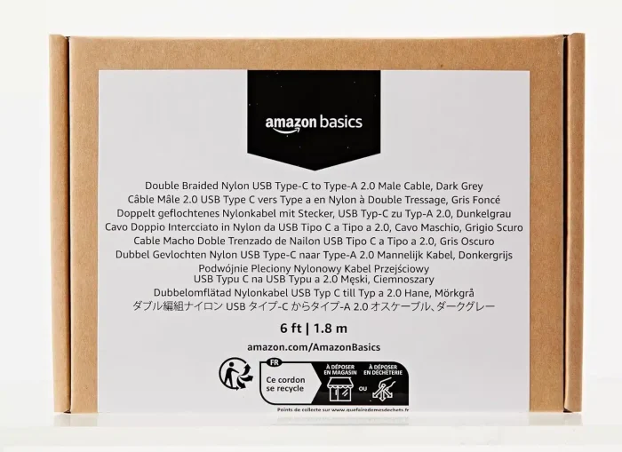 Amazon Basic Charging Cable, Double Braided Nylon, USB Type-C to Type-A 2.0 Male, Dark Gray, Approx. 5.9 ft (1.8 m) - Image 8