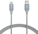 Amazon Basic Charging Cable, Double Braided Nylon, USB Type-C to Type-A 2.0 Male, Dark Gray, Approx. 5.9 ft (1.8 m)