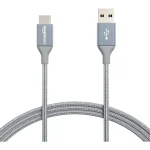 Amazon Basic Charging Cable, Double Braided Nylon, USB Type-C to Type-A 2.0 Male, Dark Gray, Approx. 5.9 ft (1.8 m)