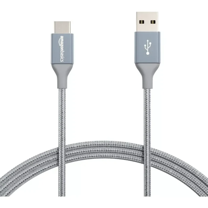 Amazon Basic Charging Cable, Double Braided Nylon, USB Type-C to Type-A 2.0 Male, Dark Gray, Approx. 5.9 ft (1.8 m) - Image 9