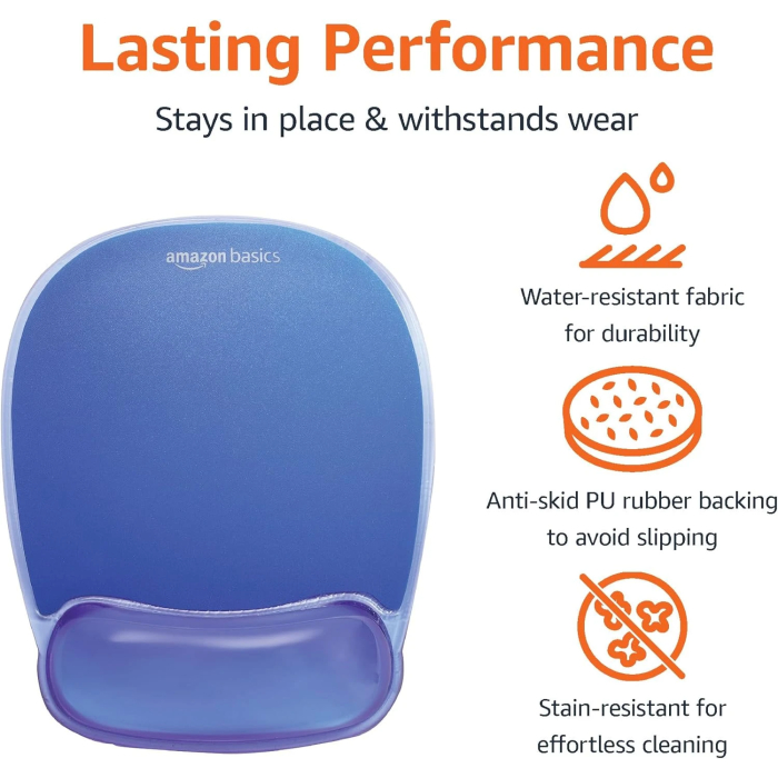 Amazon Basics Rectangular Mouse Pad with Gel Crystal Wrist Rest, Blue, 27.4 cm x 21.6 cm x 3 cm - Image 3