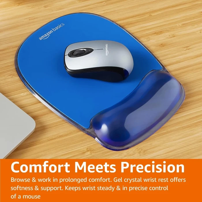 Amazon Basics Rectangular Mouse Pad with Gel Crystal Wrist Rest, Blue, 27.4 cm x 21.6 cm x 3 cm - Image 2