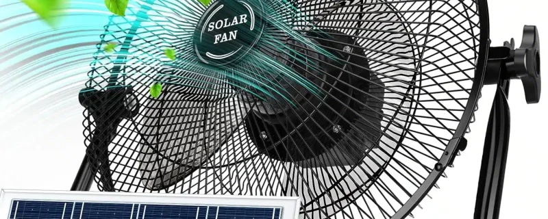 DBF 12'' Solar Powered Fan - Battery Operated Floor Fan, 2-in-1 Solar Panel & AC Charger, 12 Speeds, Tilt Head, Rechargeable Cordless High Velocity Fan for Camping Home Outdoor Hurricane Outage