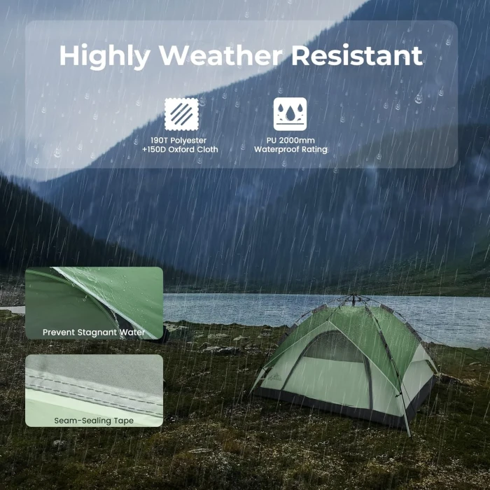 ArcadiVille Camping Pop up Tent 4 People, Waterproof & Windproof Family Tents for Camping, 2 in 1 for Outdoor & Travel, 60s Setup, Removable Rainfly... - Image 4