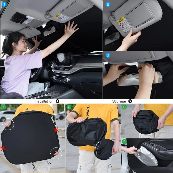 Rescien 142 * 80CM Foldable Car Windshield Sunshade, Front Windshield Reflective Sunshad with Storage Pouch, Car Front Window for Top Blocks UV Rays and Sun Heat Protection, Keeps Vehicle Cooler - Image 6