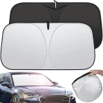 Rescien 142 * 80CM Foldable Car Windshield Sunshade, Front Windshield Reflective Sunshad with Storage Pouch, Car Front Window for Top Blocks UV Rays and Sun Heat Protection, Keeps Vehicle Cooler