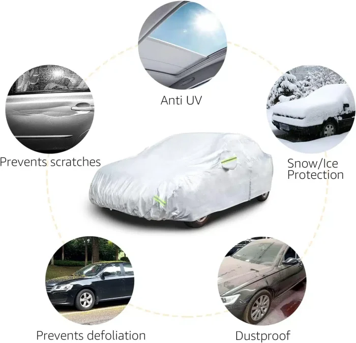 Amazon Basics Silver Weatherproof Car Cover - PEVA with Cotton, Sedans up to 406cm - Image 4