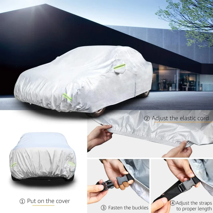 Amazon Basics Silver Weatherproof Car Cover - 150D Oxford, Sedans up to 170" - Image 2