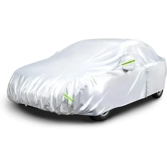 Amazon Basics Silver Weatherproof Car Cover - 150D Oxford, Sedans up to 170" - Image 8