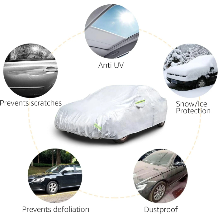 Amazon Basics Silver Weatherproof Car Cover - 150D Oxford, Sedans up to 160" - Image 4