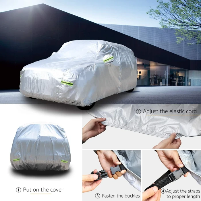 Amazon Basics Silver Weatherproof Car Cover - PEVA with Cotton, SUVs up to 203" - Image 2