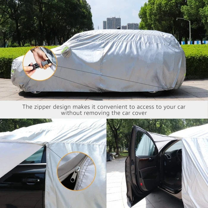 Amazon Basics Silver Weatherproof Car Cover - PEVA with Cotton, SUVs up to 203" - Image 5