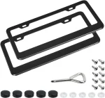 Amazon Basics Matte Aluminum License Plate Frame Pair with Screw Caps - 2-Hole, 12.3 x 6.3'', Black