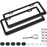 Amazon Basics Matte Aluminum License Plate Frame Pair with Screw Caps - 2-Hole, 12.3 x 6.3'', Black