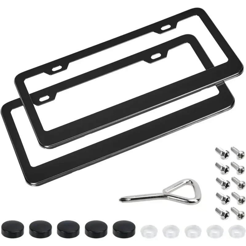 Amazon Basics Matte Aluminum License Plate Frame Pair with Screw Caps - 2-Hole, 12.3 x 6.3'', Black