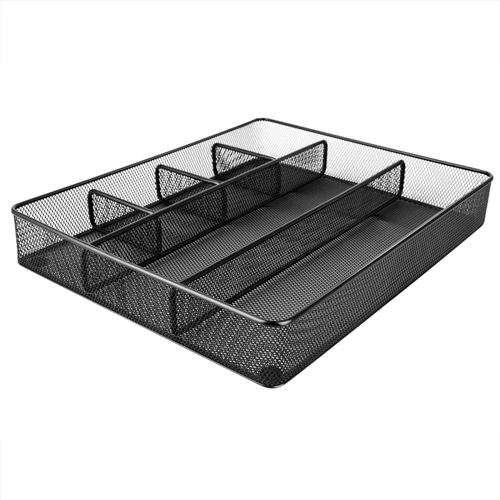 Amazon Basics Desk Drawer Organizer for Office and Home, Metal Mesh, Anti-Slip, 6 Compartments, Black - Image 7