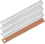 Amazon Basics 12-Inch Stainless Steel Ruler with Non-Slip Cork Base, 4-Pack, Chrome