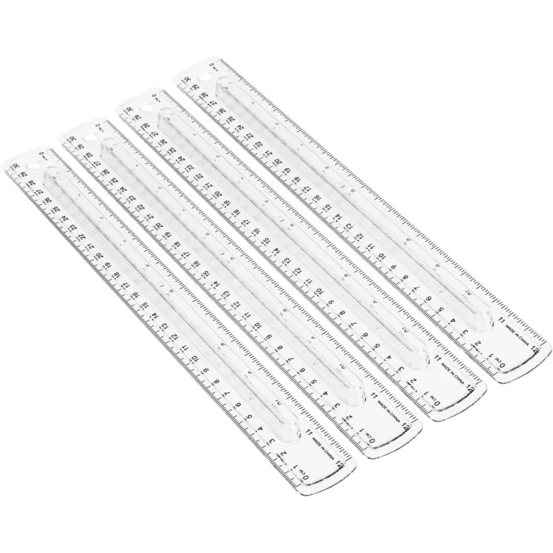 Amazon Basics 12-Inch Plastic Ruler with Finger Grip, 4-Pack, Clear