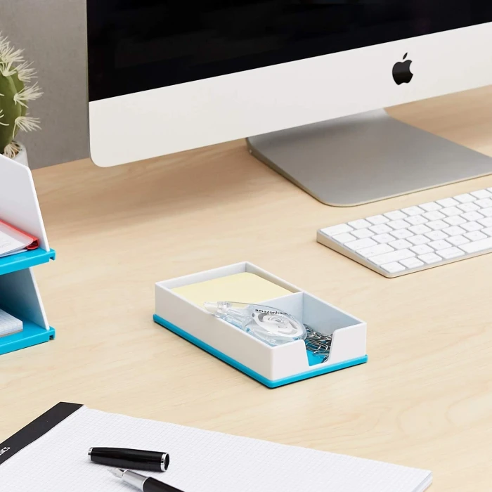 Amazon Basics Sticky Note Holder - Blue and White - Image 2