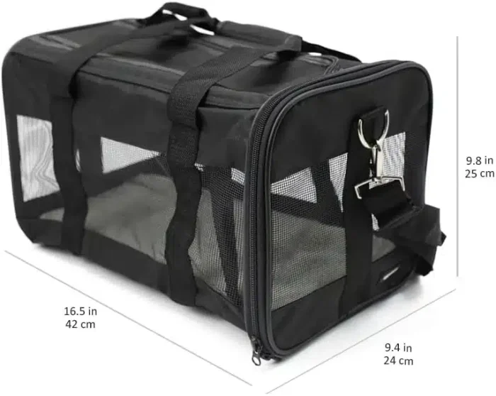 Amazon Basics Soft-Sided Mesh Pet Travel Carrier for Dog, Cat, up to 16 pounds, 16.5" L x 10.6" W x 11" H, Black - Image 2
