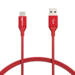 Amazon Basics Double Braided Nylon USB Type-C to Type-A 2.0 Male Cable, Laptop (Red, 3 feet)