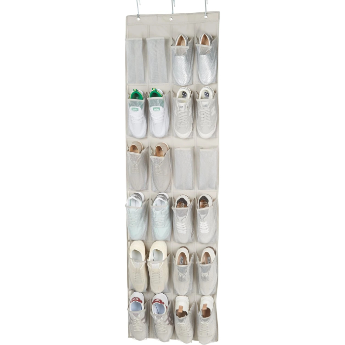 Amazon Basics 24 Medium Pocket Over-the-Door Hanging Shoe Organizer, Light Grey - Image 3