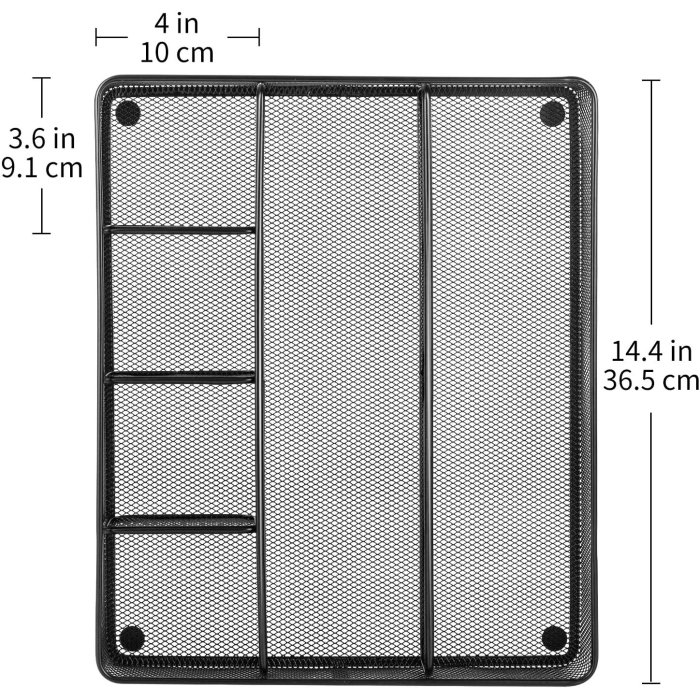 Amazon Basics Desk Drawer Organizer for Office and Home, Metal Mesh, Anti-Slip, 6 Compartments, Black - Image 5