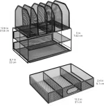 Amazon Basics Mesh Desk Organizer with Sliding Drawer, Double Tray and 5 Upright Sections, Black - Image 4
