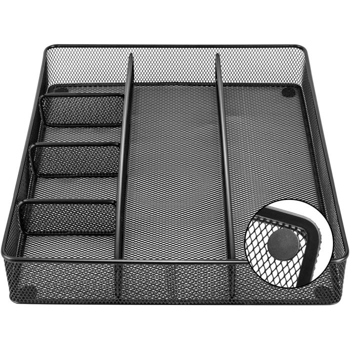 Amazon Basics Desk Drawer Organizer for Office and Home, Metal Mesh, Anti-Slip, 6 Compartments, Black - Image 3