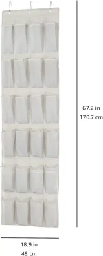 Amazon Basics 24 Medium Pocket Over-the-Door Hanging Shoe Organizer, Light Grey - Image 6