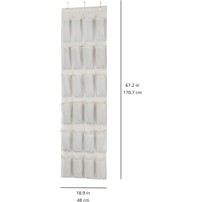 Amazon Basics 24 Medium Pocket Over-the-Door Hanging Shoe Organizer, Light Grey - Image 6
