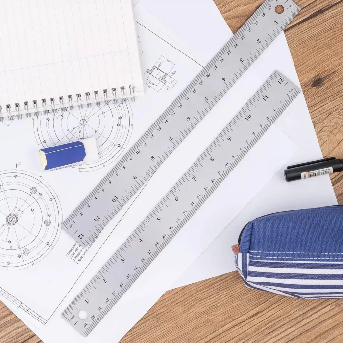 Amazon Basics 12-Inch Stainless Steel Ruler with Non-Slip Cork Base, 4-Pack, Chrome - Image 2