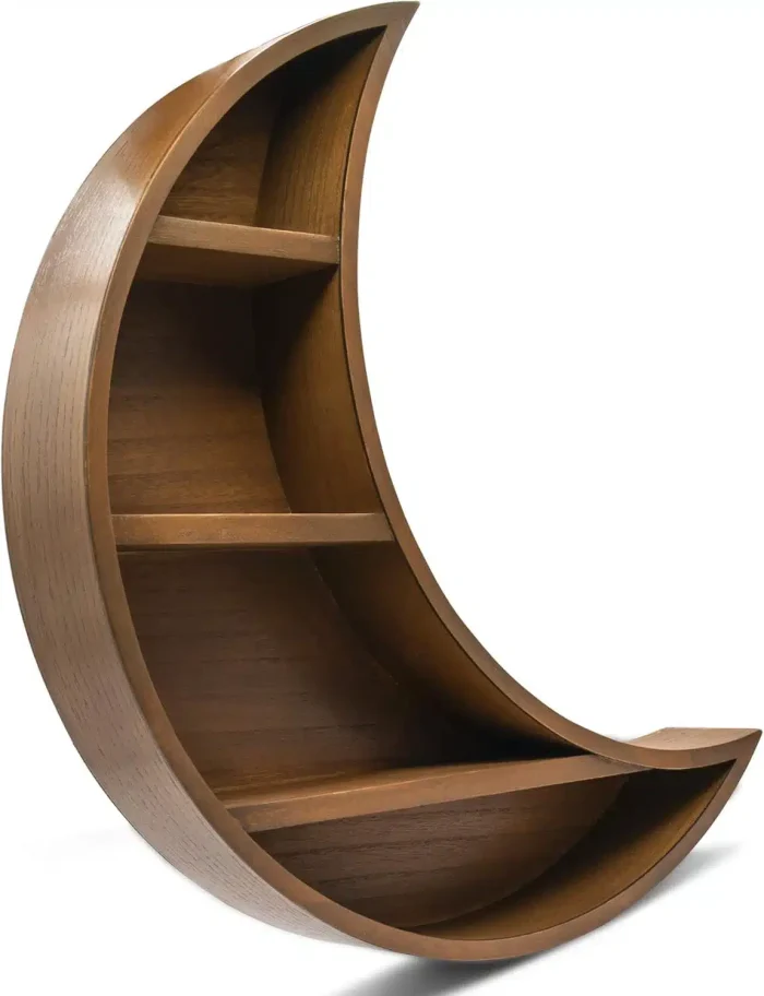 Handcrafted Wooden Crescent Moon Shelf - Features a True Crescent Moon Phase Shape on Natural Wood Tones - Unique Home Decor Floating Shelf for Rustic, Modern, and Nursery Themes - Size Large | 19x17 - Image 5